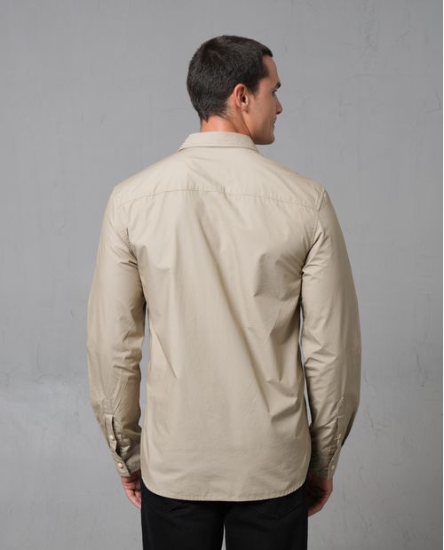 Camisa manga larga con mini bordado para hombre