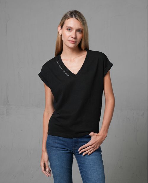 Camiseta cuello en V con estampado para mujer