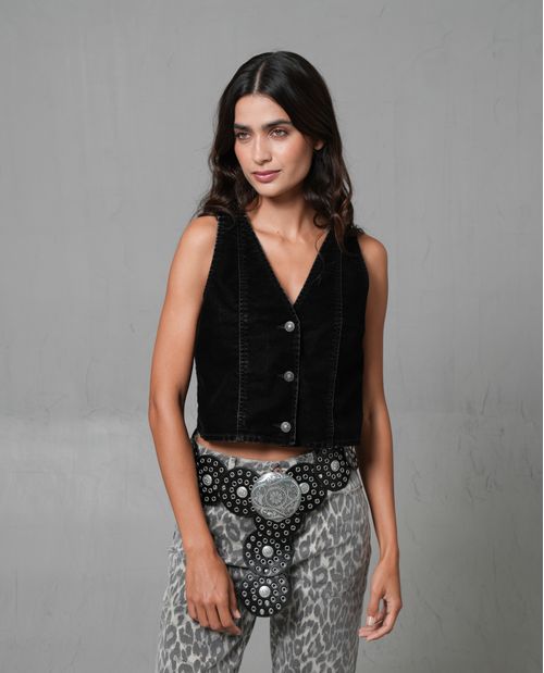 Chaleco en velvet con abertura en espalda para mujer