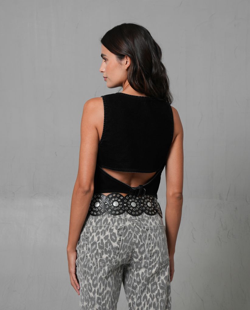 Chaleco en velvet con abertura en espalda para mujer