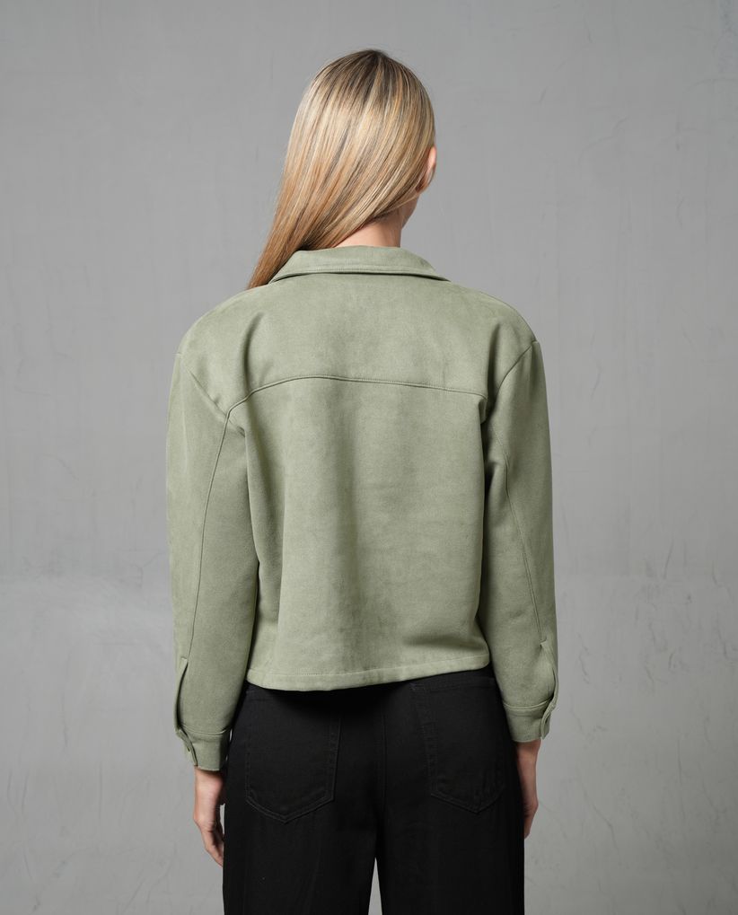 Chaqueta en tela suede con bolsillos para mujer