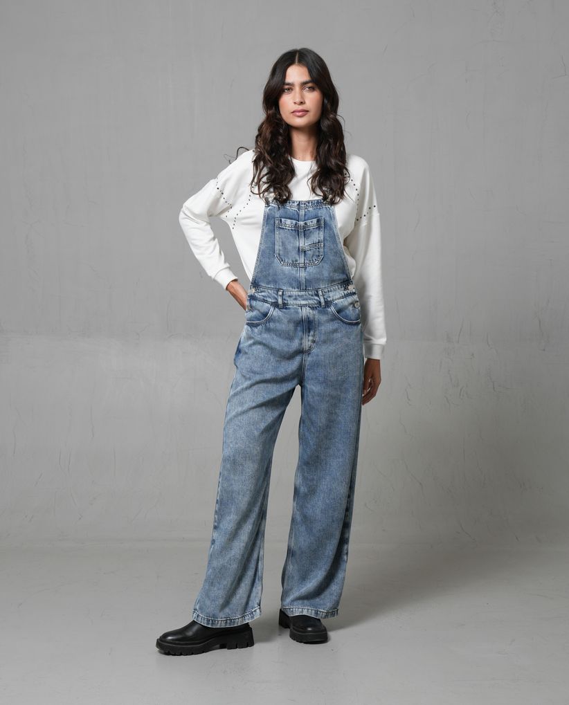 Overall largo en denim para mujer