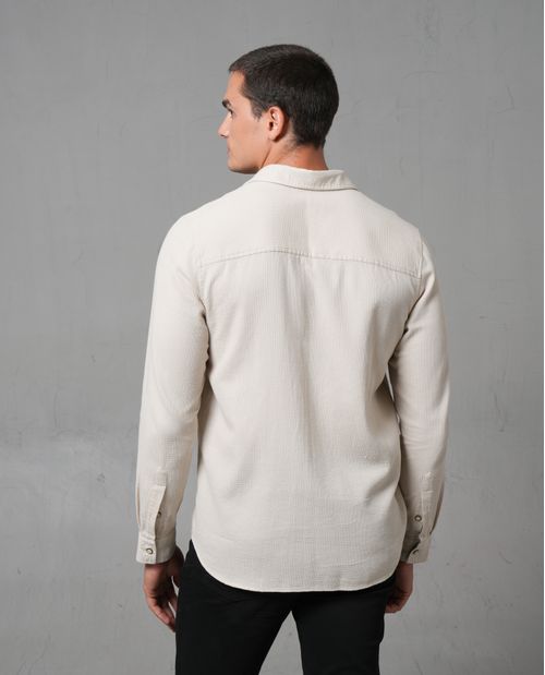 Camisa manga larga de tela con textura para hombre