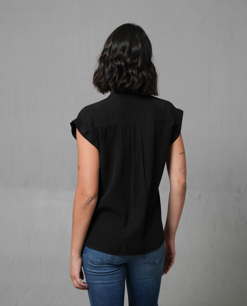 Camisa de manga rodada con escote en V para mujer