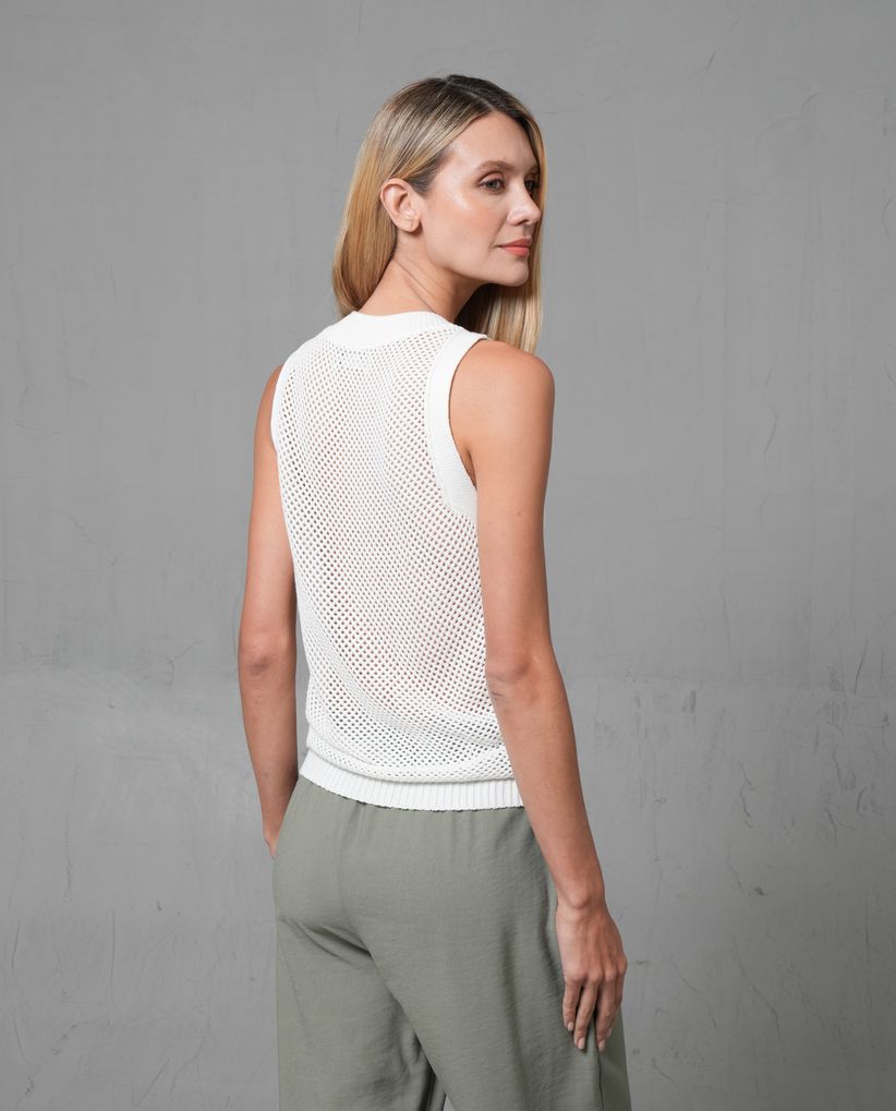 Chaleco tejido tipo malla para mujer