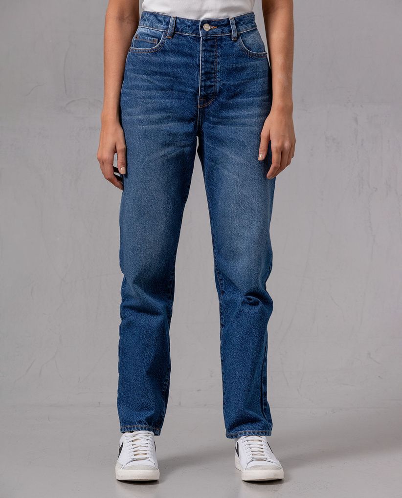 Jean Mom tiro medio para mujer