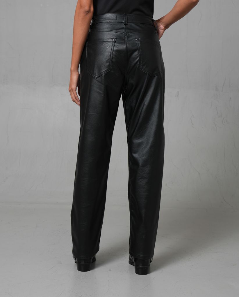 Pantalón Straight efecto cuero para mujer