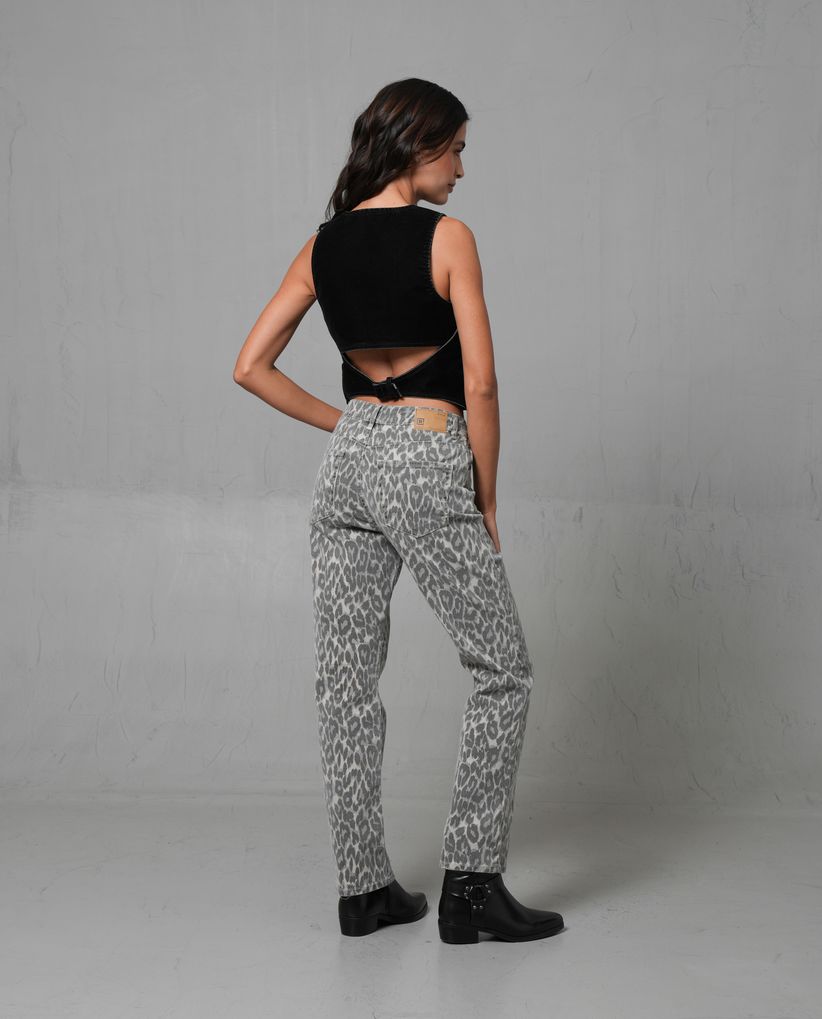 Pantalón Straight con diseño animal print para mujer