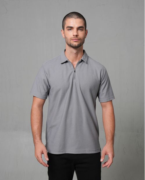 Polo de tela con textura con cierre para hombre