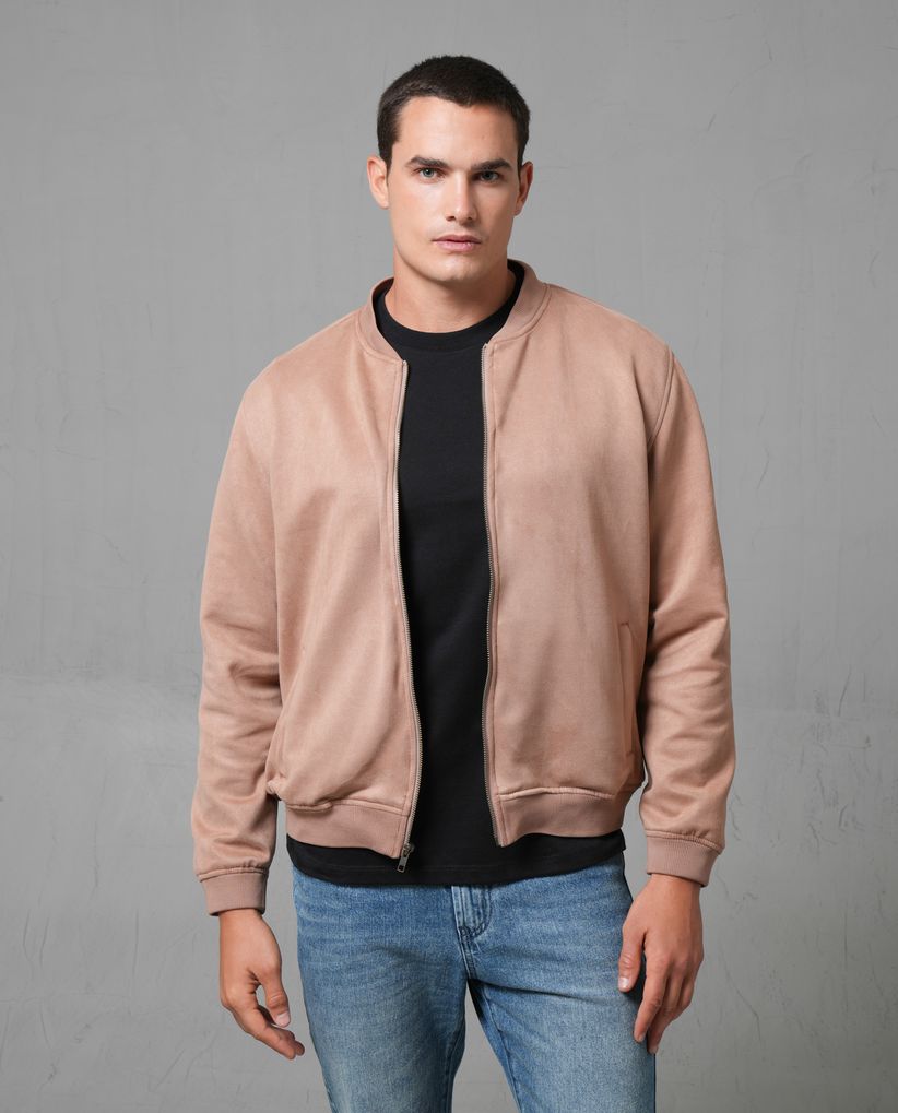 Chaqueta Bomber de efecto gamuza para hombre