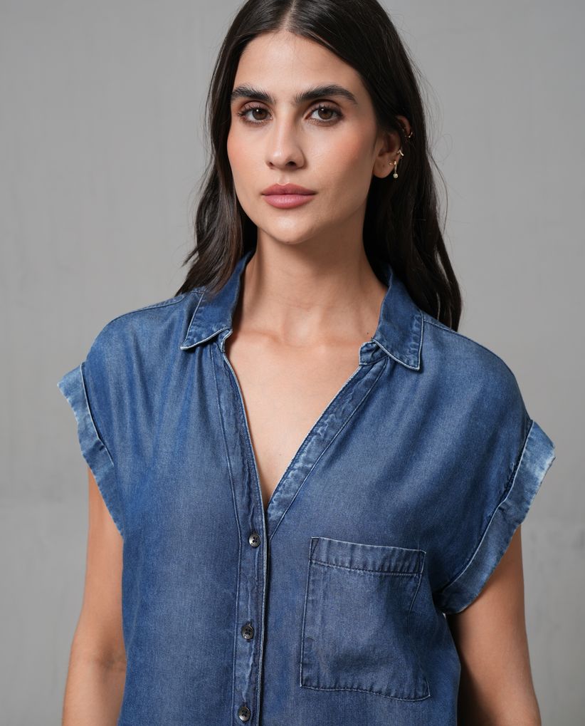 Camisa manga sisa con bolsillo para mujer