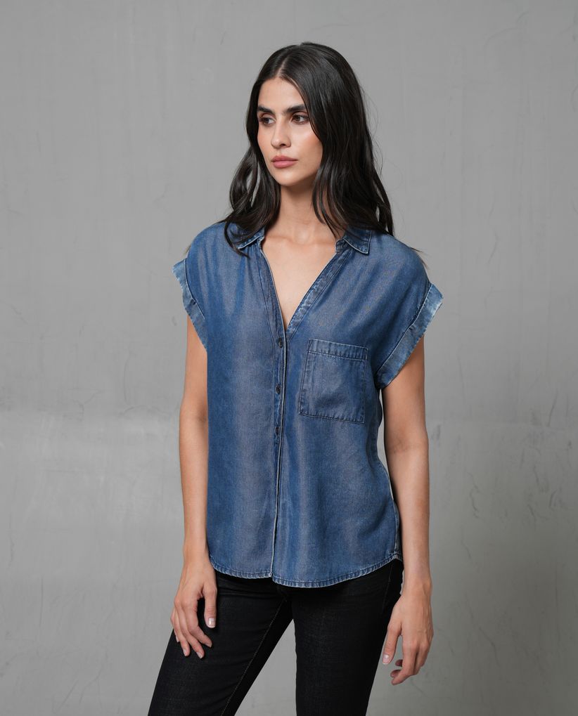 Camisa manga sisa con bolsillo para mujer