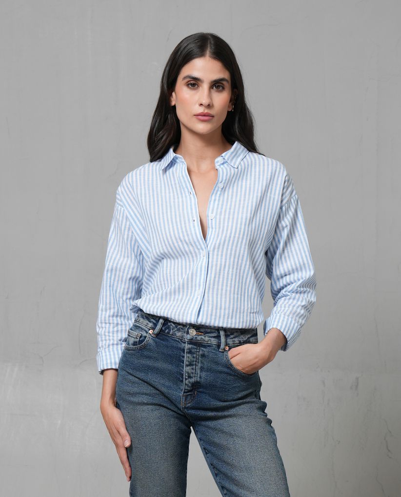 Camisa icónica con diseño preteñido a rayas para mujer