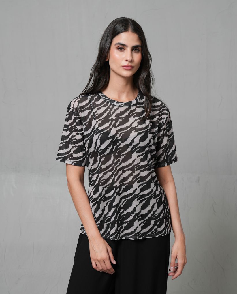 Camiseta con transparencia estampada para mujer
