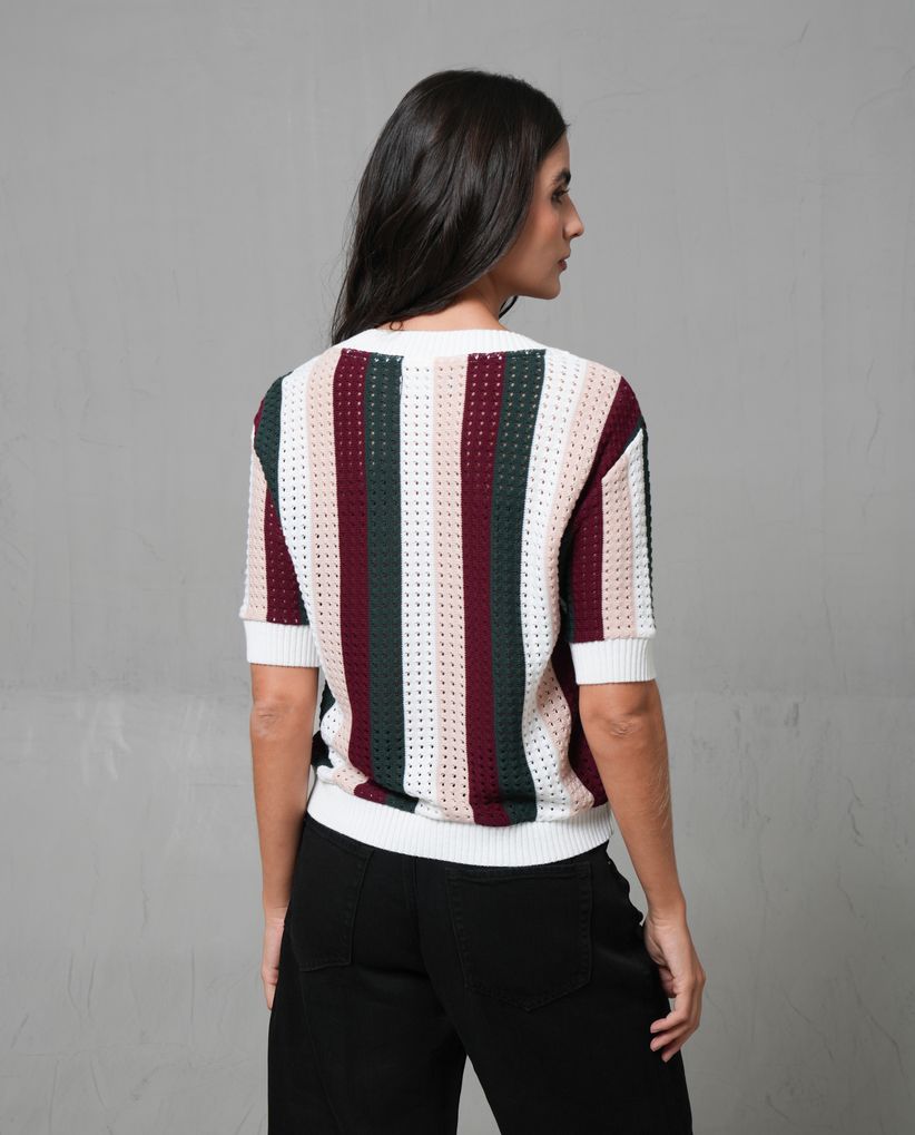 Buzo tejido con diseño a rayas para mujer