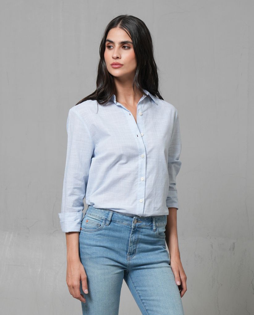 Camisa manga larga en 100% algodón para mujer