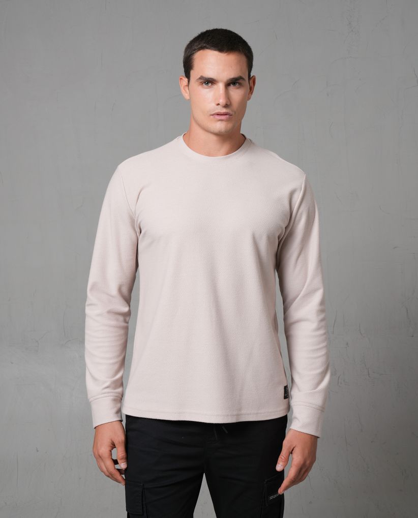 Camiseta manga larga de tela con textura para hombre