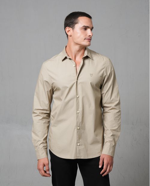 Camisa manga larga con mini bordado para hombre