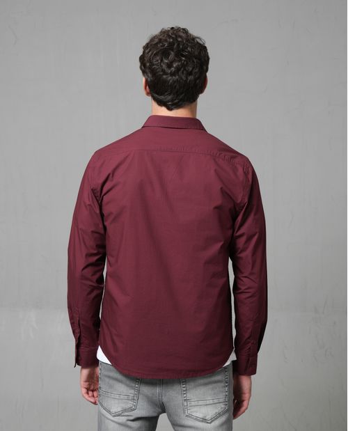 Camisa manga larga con mini bordado para hombre