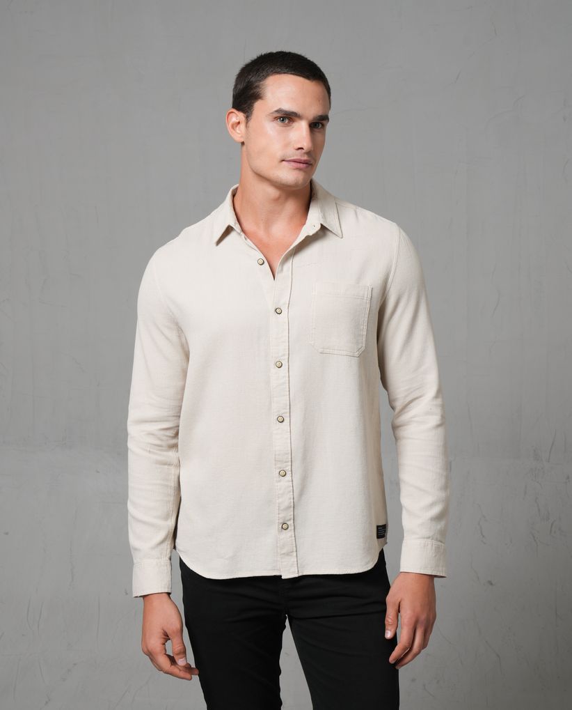 Camisa manga larga de tela con textura para hombre
