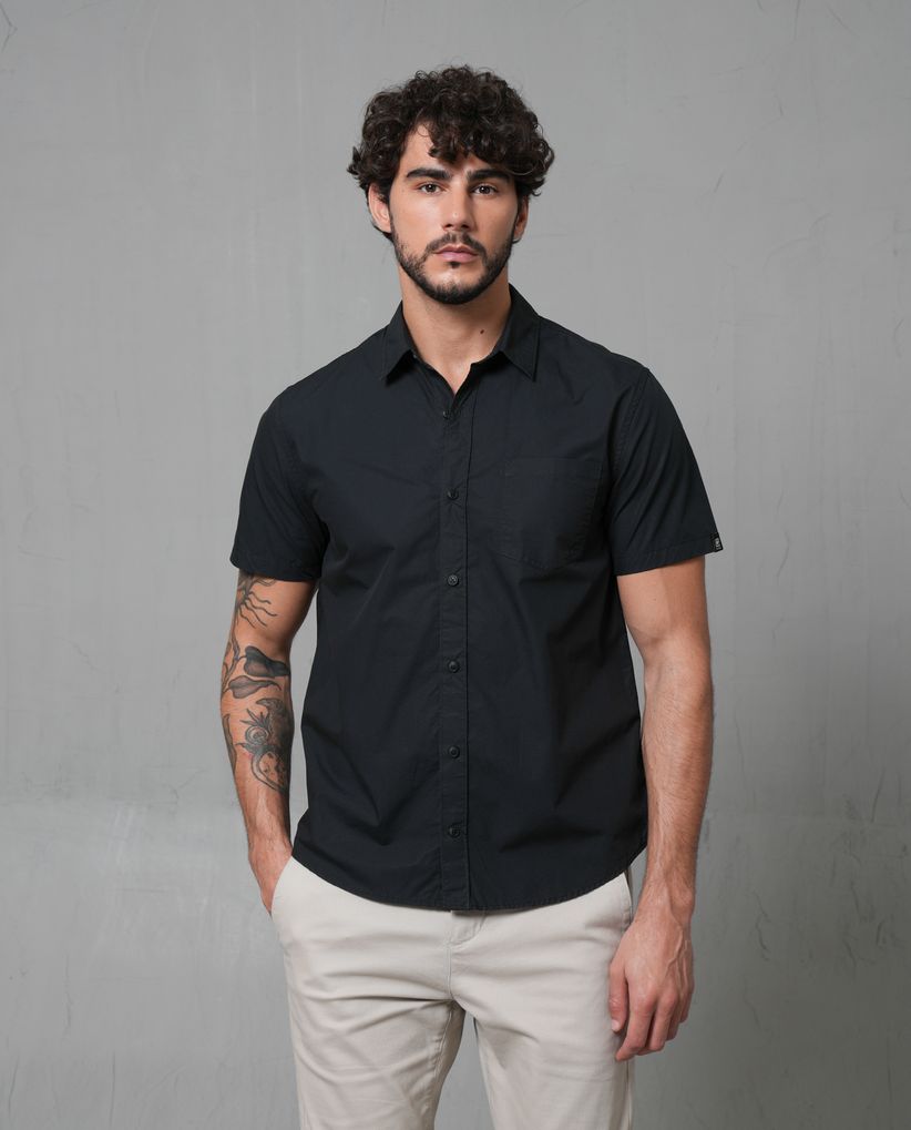 Camisa manga corta en popelina para hombre